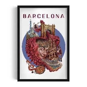 Obraz v černém rámu Barcelona