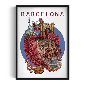 Obraz v černém rámu Barcelona