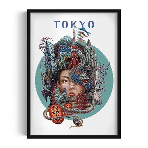 Obraz v černém rámu Tokio