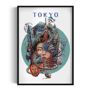 Obraz v černém rámu Tokio
