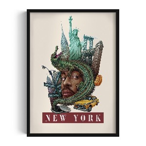 Obraz v černém rámu New York Vintage