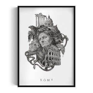 Obraz v černém rámu Řím Černá a bílá
