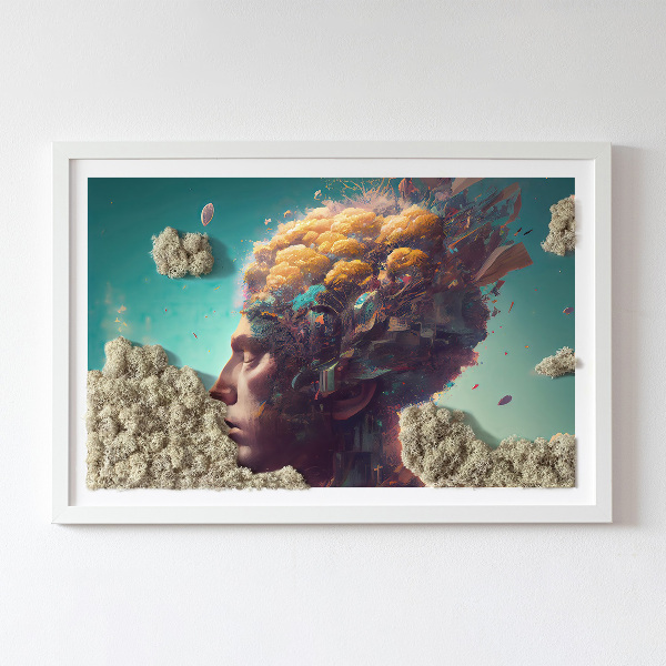 Mechový obraz Muž s hlavou v oblacích