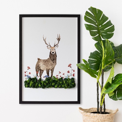 Mechový obraz Jelen mezi květinami