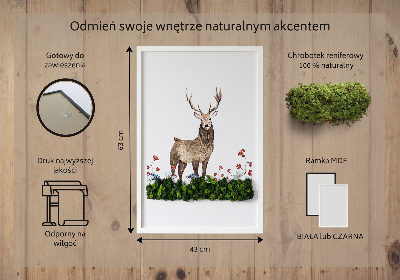 Mechový obraz Jelen mezi květinami