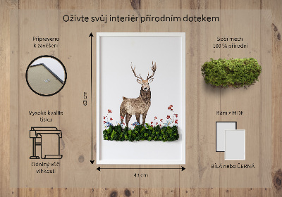 Mechový obraz Jelen mezi květinami