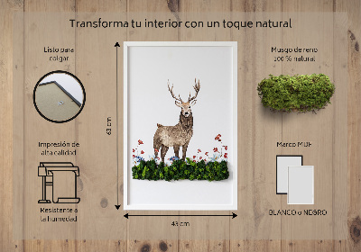 Mechový obraz Jelen mezi květinami