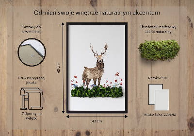 Mechový obraz Jelen mezi květinami