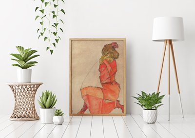 Retro plakát Klečící žena egon schiele