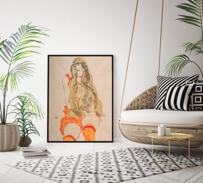 Plakát Sedící dívka s padající vlasy egon schiele