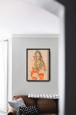 Plakát Sedící dívka s padající vlasy egon schiele