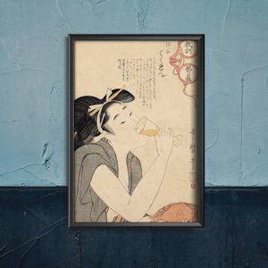 Plakát Žena je pití vína v Kitagawa Utamar