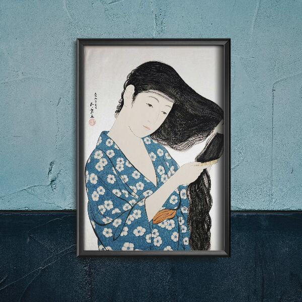 Plakát na zeď Žena v modré česání vlasů