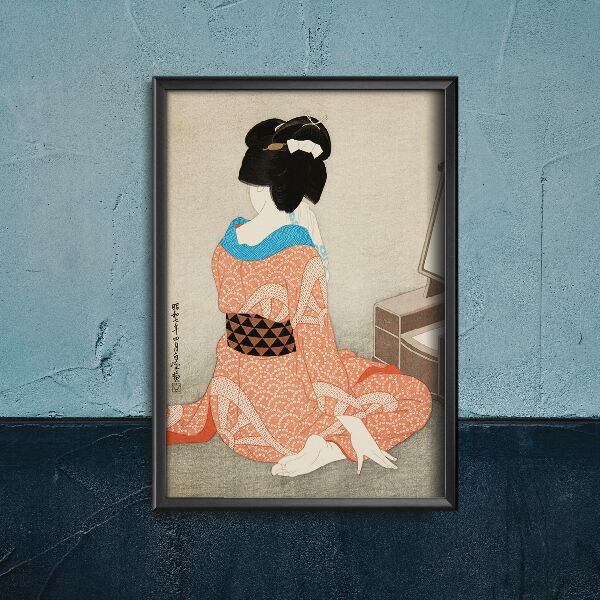 Plakát na zeď Žena v červené kimono