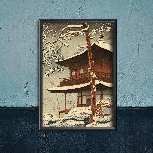 Retro plakát Sníh v chrámu Ginkakuji kawase