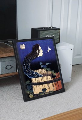 Retro plakát Abstrakce s Hokusai Ukiyo-e talíře
