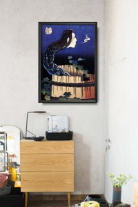 Retro plakát Abstrakce s Hokusai Ukiyo-e talíře