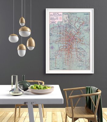 Retro plakát Mapa Los Angeles železniční a autobusové trasy