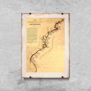 Retro plakát Mapa objevů východního pobřeží USA