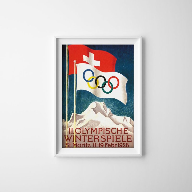 Retro plakát olympijské hry Moritz Švýcarsko
