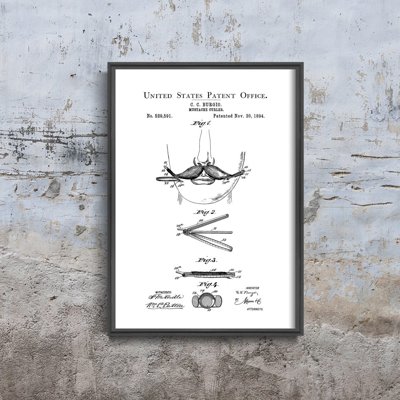 Retro plakát Mustache Curler Burgio patent USA