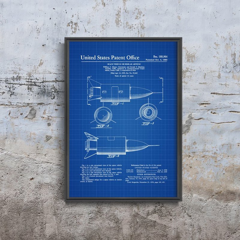 Retro plakát Patent na vesmírném prostoru Spojených států