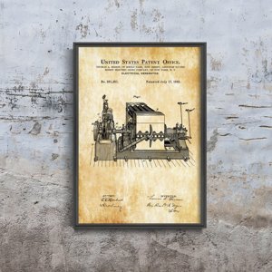 Retro plakát Patent Edison Elektrický generátor