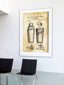 Retro plakát Pijte Shaker Sixer patent Spojených států