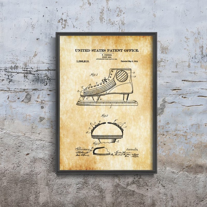 Retro plakát Lední hokej Johnson Shoe patent USA