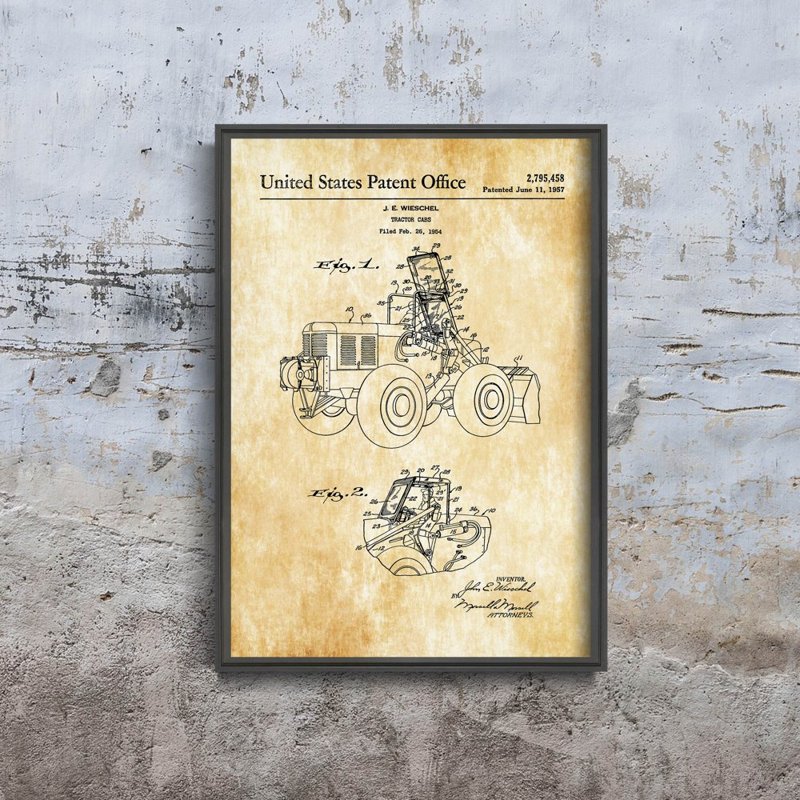 Dekorativní plakát Patent Wieschel traktor