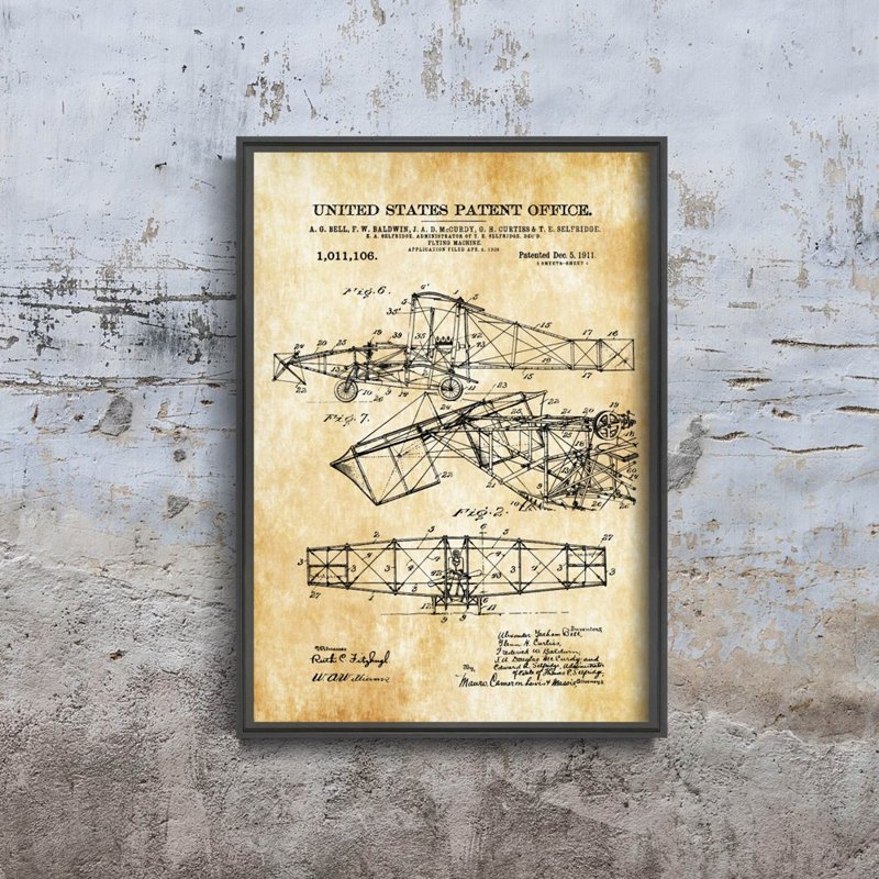 Dekorativní plakát Patent Alexander Bell Létající stroj