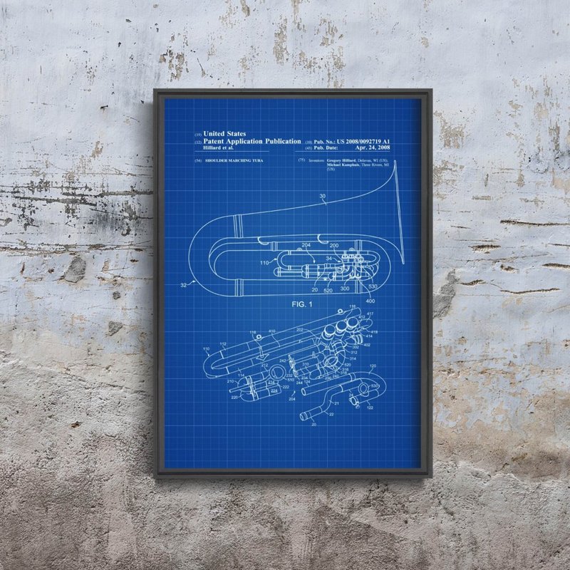 Dekorativní plakát Shulder Pochodující Tuba patent USA