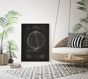 Dekorativní plakát Terrestro Sidereal Globe patent šedá Nikki Marie Smith