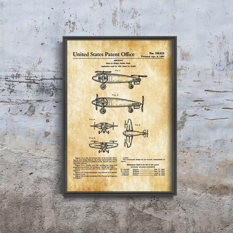 Dekorativní plakát Patent pro vertikální start a přistání letadla