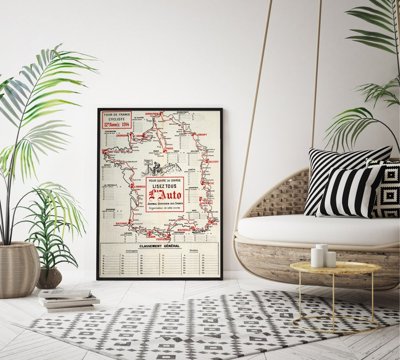 Retro plakát Tour de France Mapa plakát