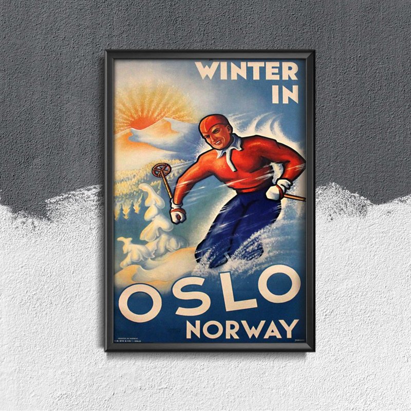Dekorativní plakát Oslo norsko zimní lyže
