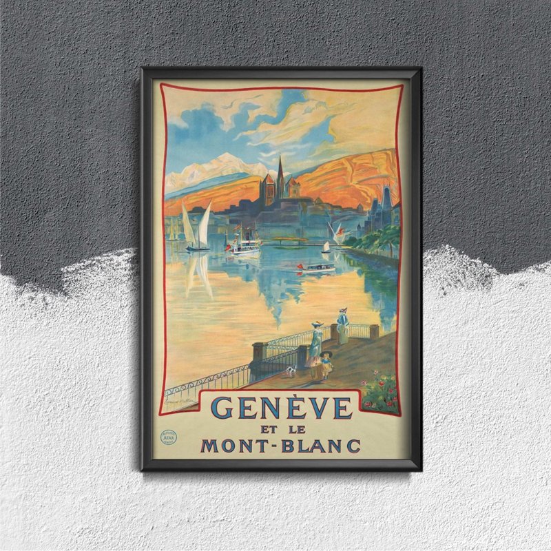 Retro plakát Geneve et le mont blanc švýcarsko
