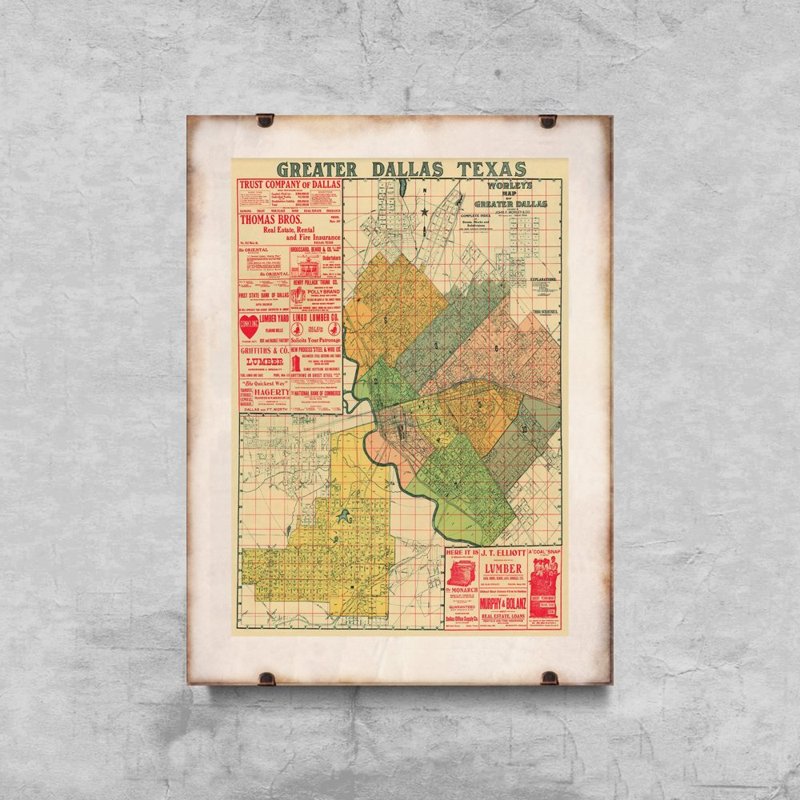 Retro plakát Stará mapa Dallasu v Texasu