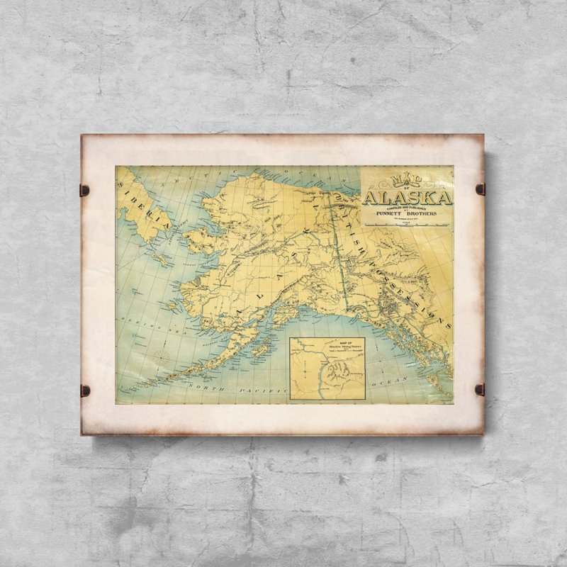 Retro plakát Stará mapa Aljašky