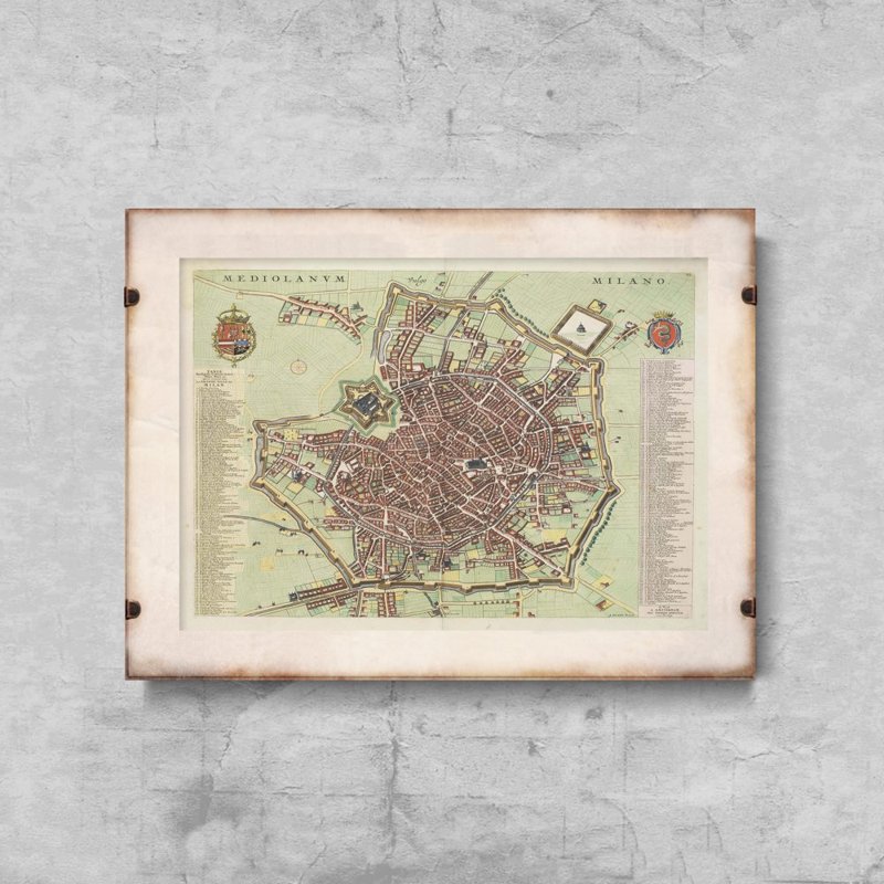 Retro plakát Stará mapa Milano Italia