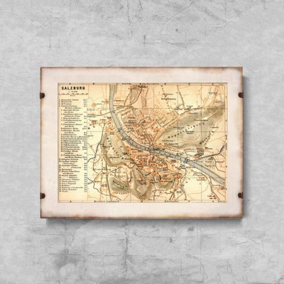 Retro plakát Stará mapa Salzburgu Rakousko