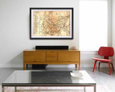 Retro plakát Stará mapa Salzburgu Rakousko
