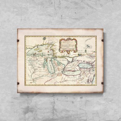Retro plakát Mapa Velkých kanadských jezer