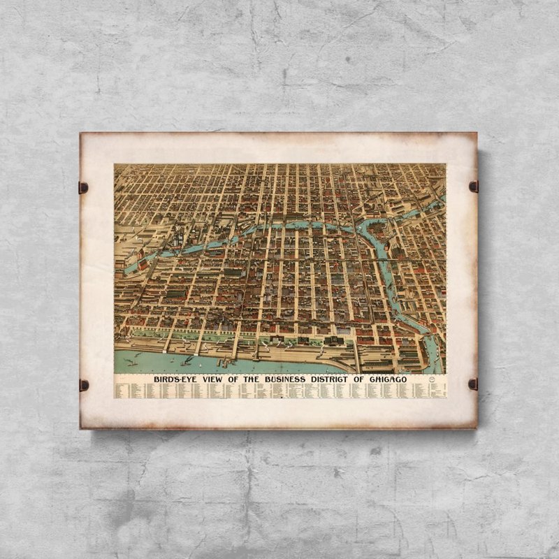 Retro plakát Mapa Birdseye Chicago