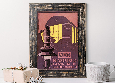 Retro plakát AEG Flammco Lampen Fur Fabrikbeleuchtung Cover Brožury