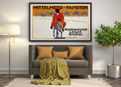 Dekorativní plakát Mittelmeer Fahrten, Norddeutscher Lloyd Bremen, středomořské cesty, reklama pro Severní Německá Lloyd Bremen