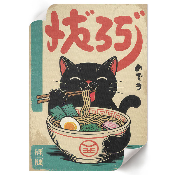 Tisk na plátno Ramen a kočka
