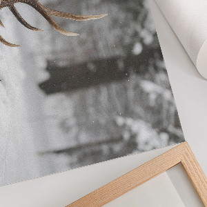 Plakát s texturou plátna s motivem parohů ve sněhu