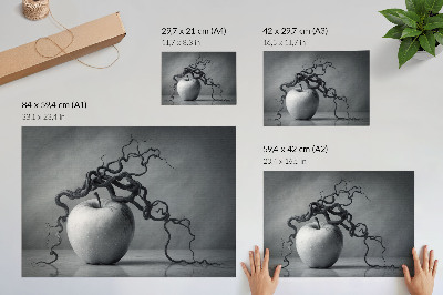 Plakát s motivem jablka a větví s texturou plátna