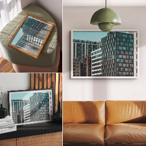 Plakát s texturou plátna s motivem městské architektury
